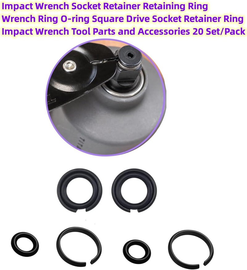 TALSWIF 3/8" Impact Retaining Ring Clip Impact Friction Ring with O-Ring fits Mmilwwaukiiii Type Impact Wrenchs, Square Drive Socket Retainer Ring（20 Sets/Pack） - Image 4